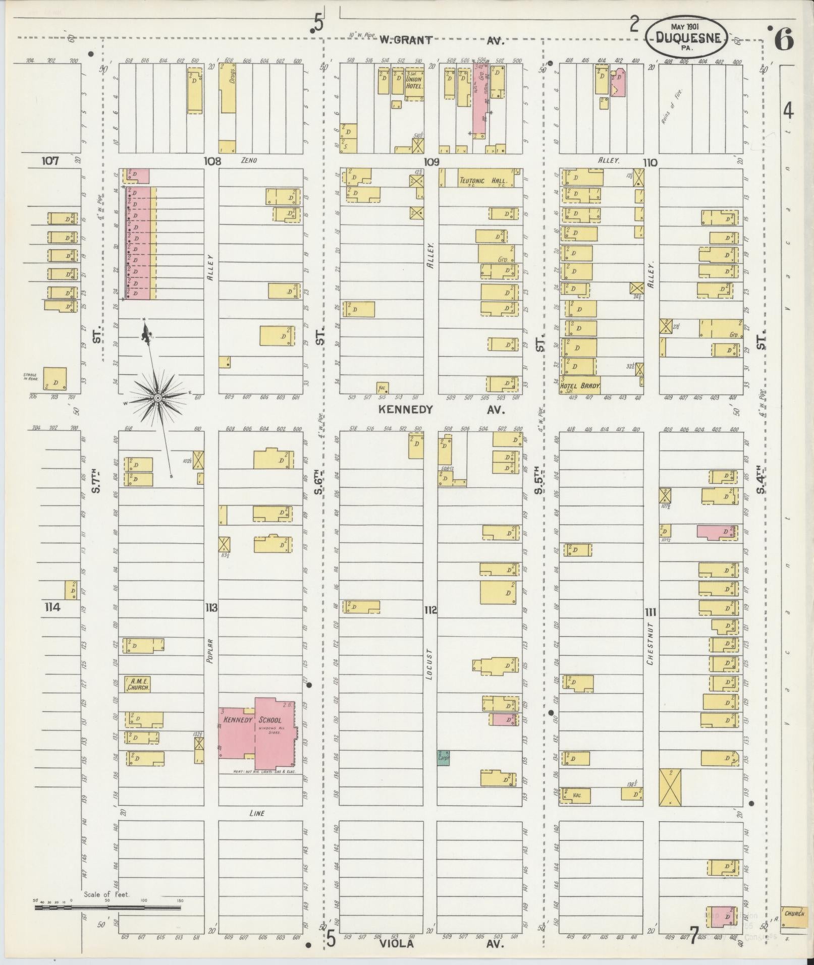 Sanborn Fire Insurance Map from Duquesne, Allegheny County, Pennsylvania (1901), Sheet #0006 - Historic Sanborn Fire Insurance Map Print, vintage old map wall art, antique decor, genealogy gift, Pennsylvania Pennsylvania map