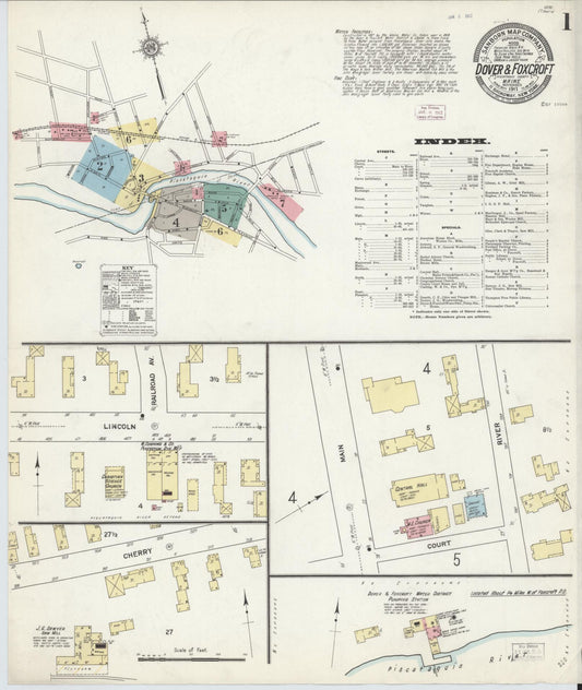 Sanborn Fire Insurance Map from Dover, Piscataguis County, Maine (1911), Sheet #0001 - Complete Map Set gallery image, historic Sanborn map, vintage wall art, Maine Maine