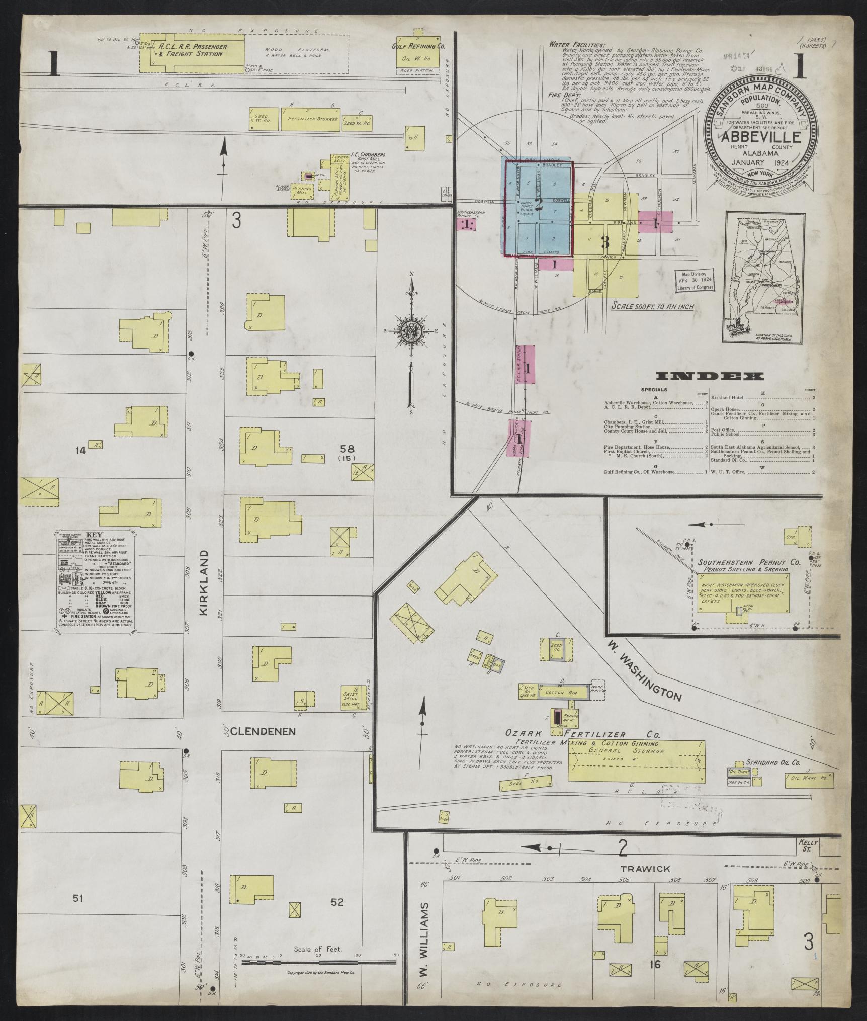 Sanborn Fire Insurance Map from Abbeville, Henry County, Alabama. (1924) – Historic Sanborn Fire Insurance Map Print