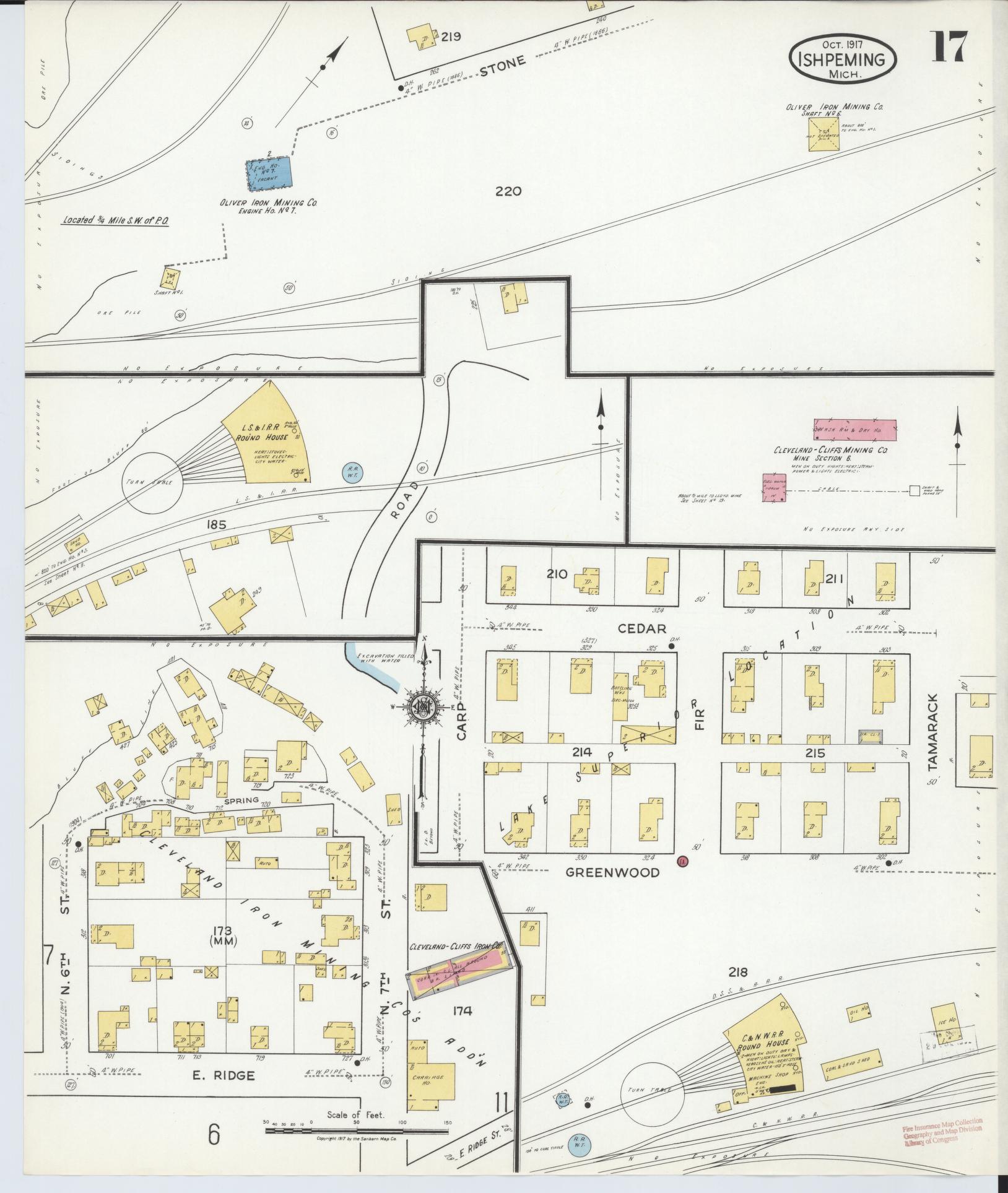 Sanborn Fire Insurance Map from Ishpeming, Marquette County, Michigan (1917), Sheet #0017 - Complete Map Set gallery image, historic Sanborn map, vintage wall art, Michigan Michigan