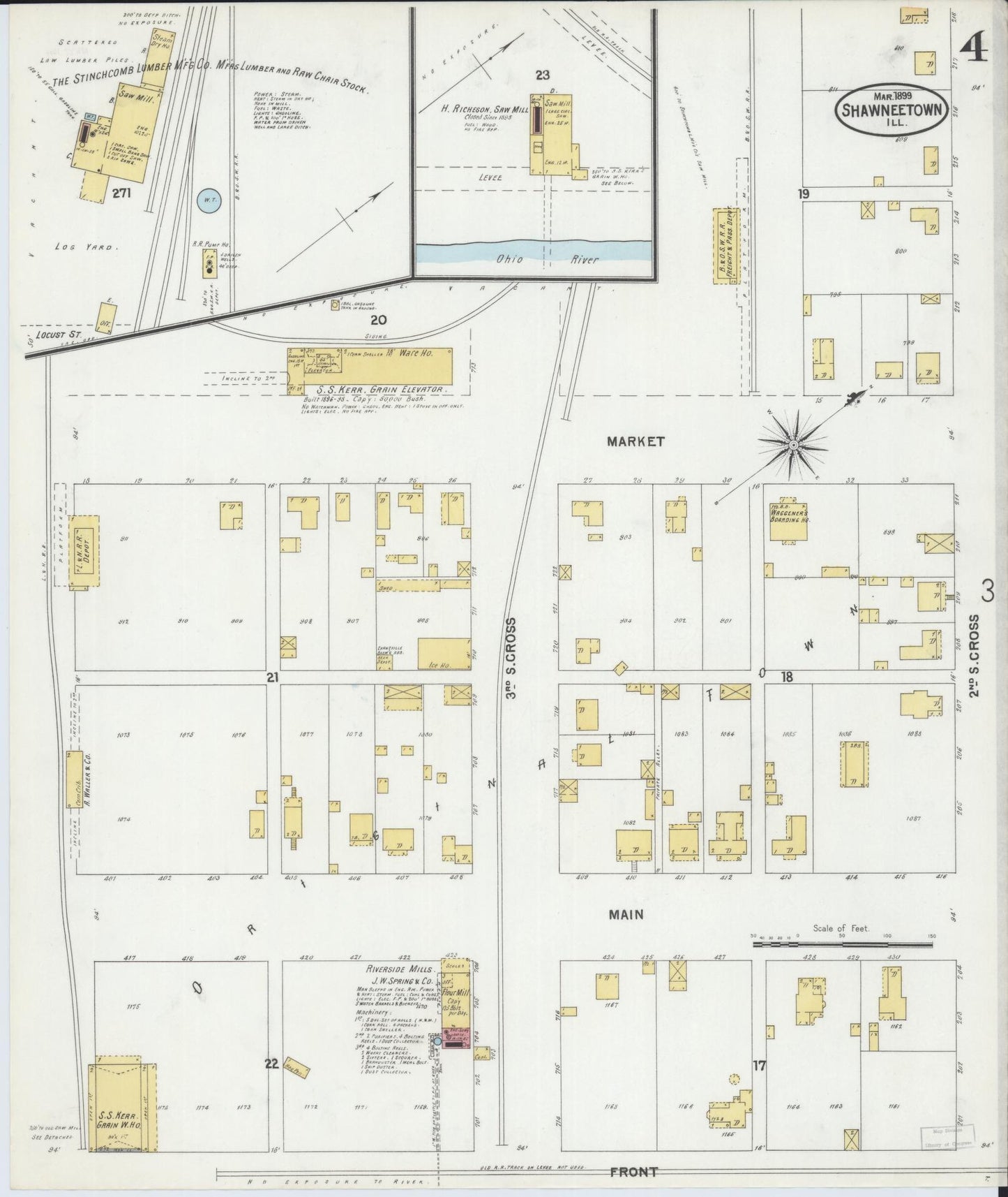 Sanborn Fire Insurance Map from Shawneetown, Gallatin County, Illinois (1899), Sheet #0004 - Historic Sanborn Fire Insurance Map Print, vintage old map wall art, antique decor, genealogy gift, Illinois Illinois map