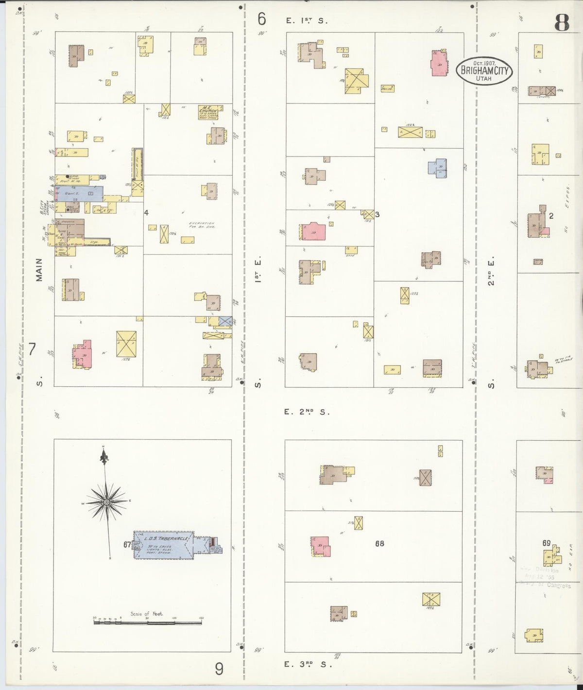 Sanborn Fire Insurance Map from Brigham City, Box Elder County, Utah (1907), Sheet #0008 - Complete Map Set gallery image, historic Sanborn map, vintage wall art, Utah Utah