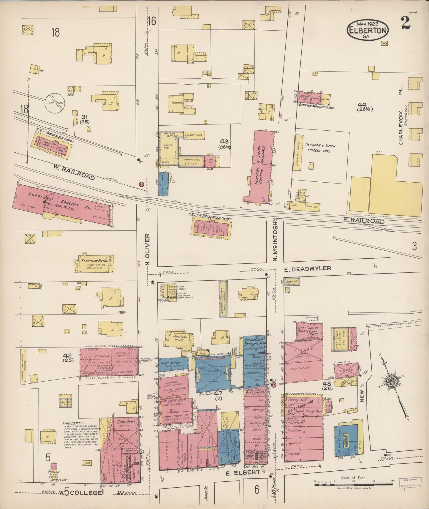 Sanborn Fire Insurance Map from Elberton, Elbert County, Georgia (1922), Sheet #0002 - Historic Sanborn Fire Insurance Map Print, vintage old map wall art, antique decor, genealogy gift, Georgia Georgia map