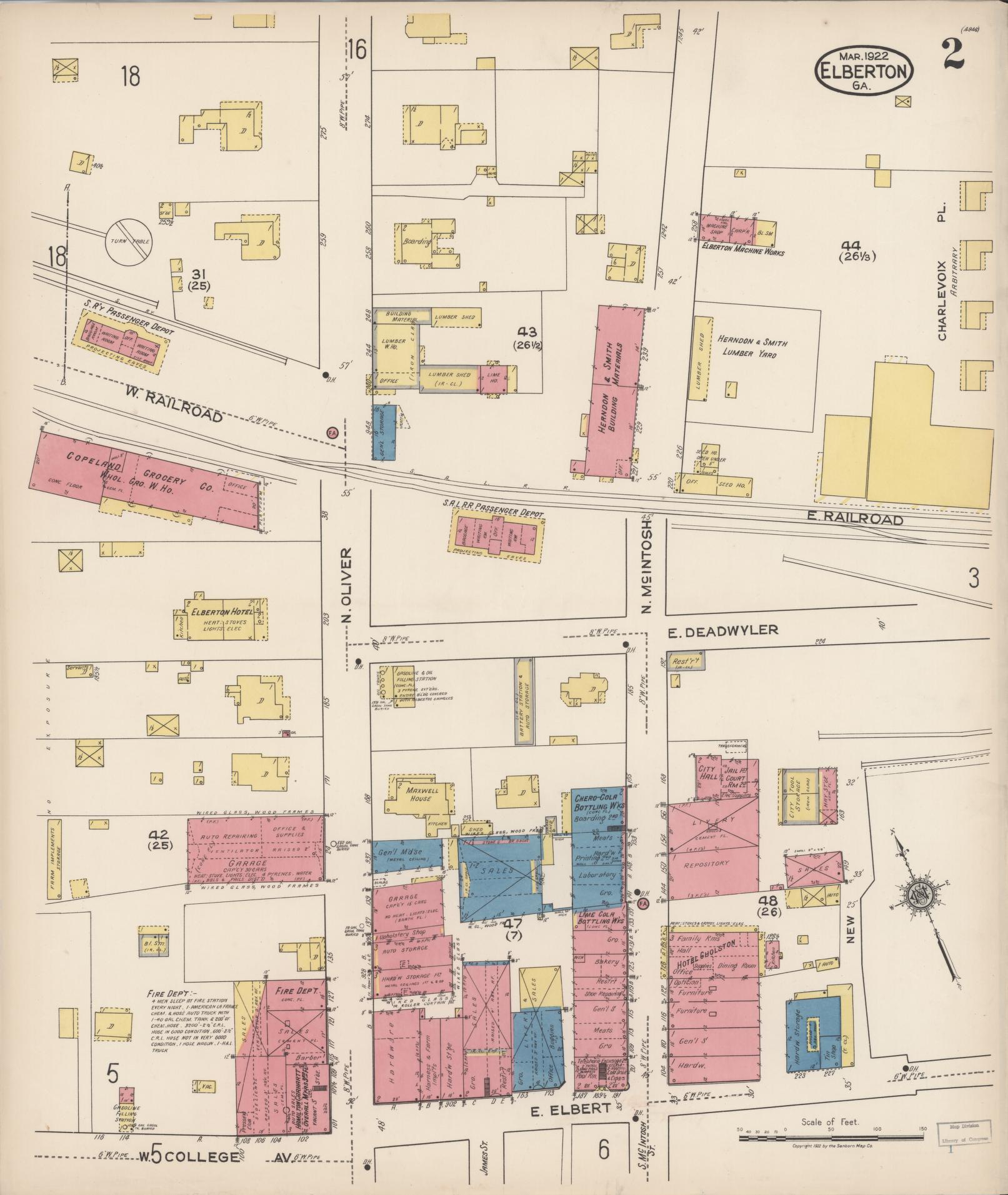 Sanborn Fire Insurance Map from Elberton, Elbert County, Georgia (1922), Sheet #0002 - Historic Sanborn Fire Insurance Map Print, vintage old map wall art, antique decor, genealogy gift, Georgia Georgia map
