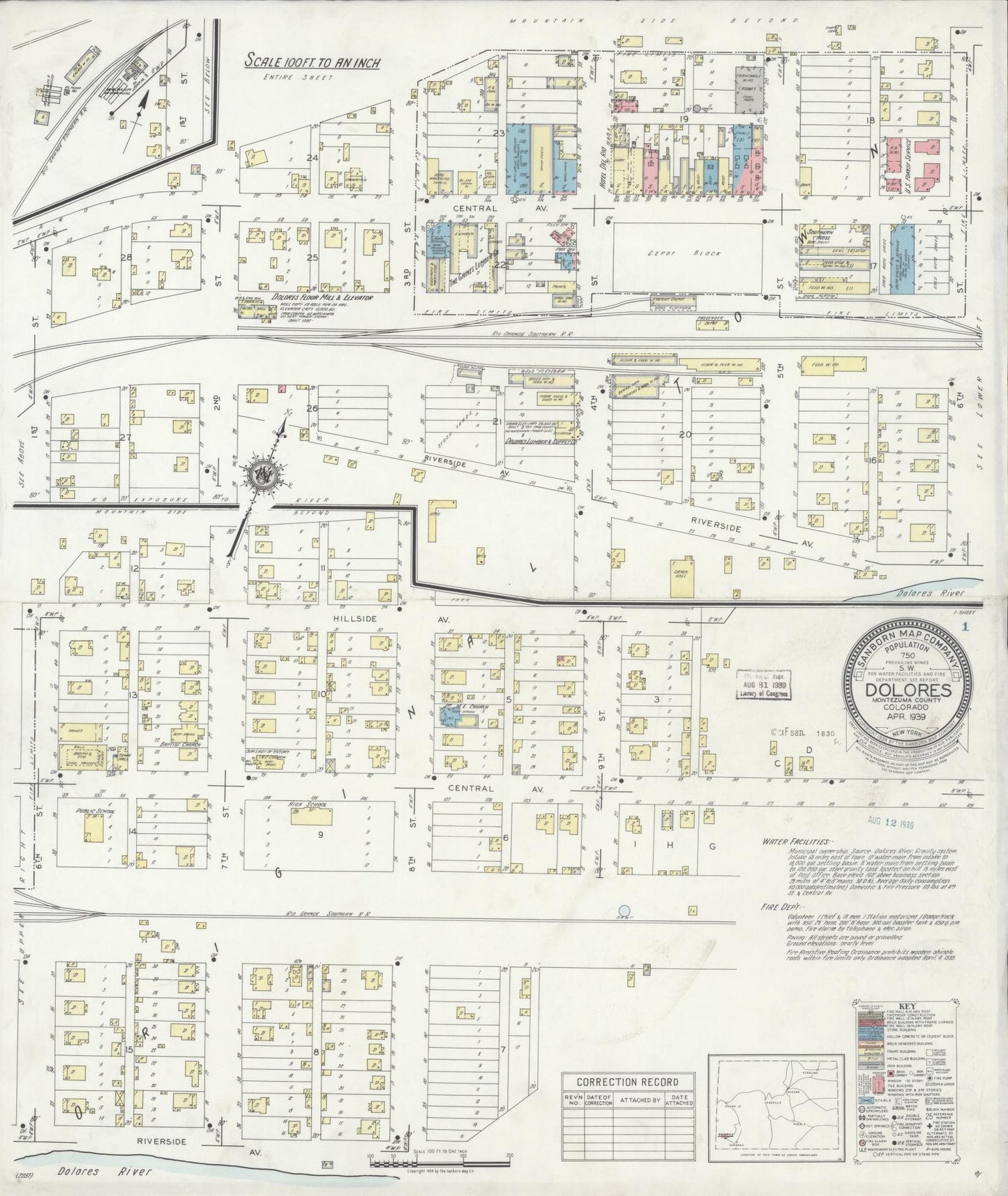 Sanborn Fire Insurance Map from Dolores, Montezuma County, Colorado. (1939) – Historic Sanborn Fire Insurance Map Print