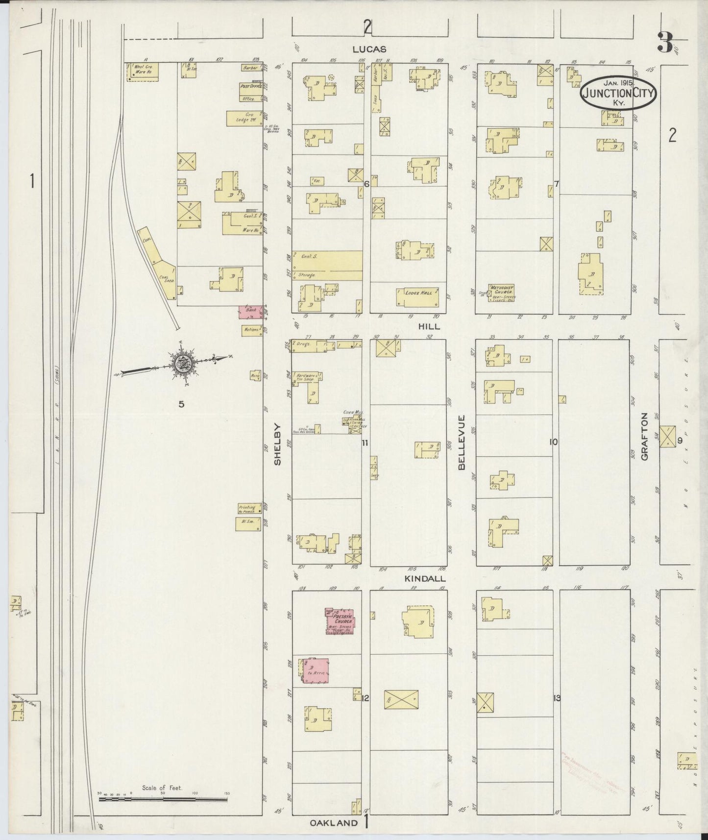 Sanborn Fire Insurance Map from Junction City, Boyle County, Kentucky (1915), Sheet #0003 - Complete Map Set gallery image, historic Sanborn map, vintage wall art, Kentucky Kentucky