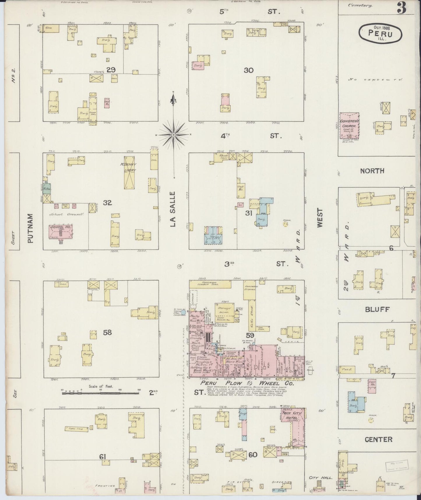 Sanborn Fire Insurance Map from Peru, La Salle County, Illinois (1888), Sheet #0003 - Historic Sanborn Fire Insurance Map Print, vintage old map wall art, antique decor, genealogy gift, Illinois Illinois map