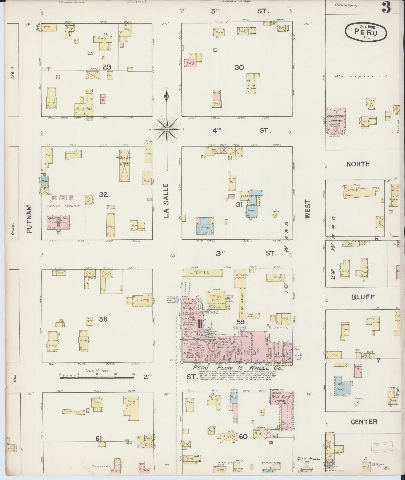 Sanborn Fire Insurance Map from Peru, La Salle County, Illinois (1888), Sheet #0003 - Historic Sanborn Fire Insurance Map Print, vintage old map wall art, antique decor, genealogy gift, Illinois Illinois map