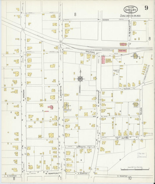 Sanborn Fire Insurance Map from Shelby, Cleveland County, North Carolina (1916), Sheet #0009 - Historic Sanborn Fire Insurance Map Print, vintage old map wall art, antique decor, genealogy gift, North Carolina North Carolina map