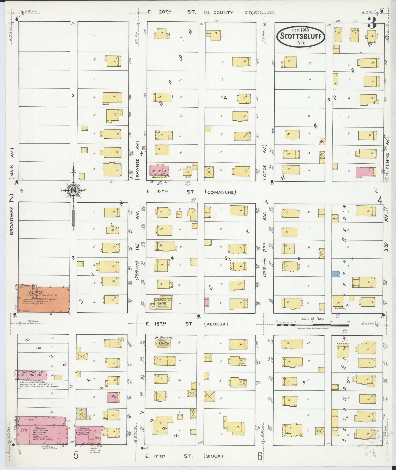 Sanborn Fire Insurance Map from Scottsbluff, Scotts Bluff County, Nebraska (1918), Sheet #0003 - Complete Map Set gallery image, historic Sanborn map, vintage wall art, Nebraska Nebraska
