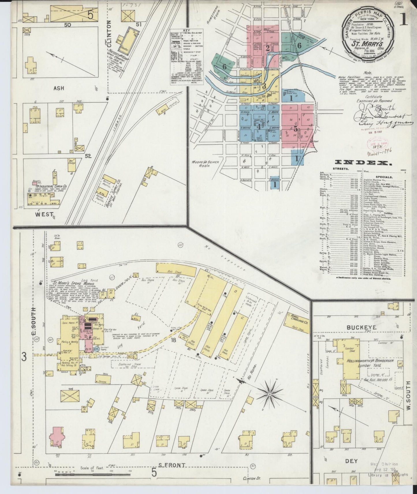 Sanborn Fire Insurance Map from Saint Marys, Auglaize County, Ohio (1896), Sheet #0001 - Complete Map Set gallery image, historic Sanborn map, vintage wall art, Ohio Ohio