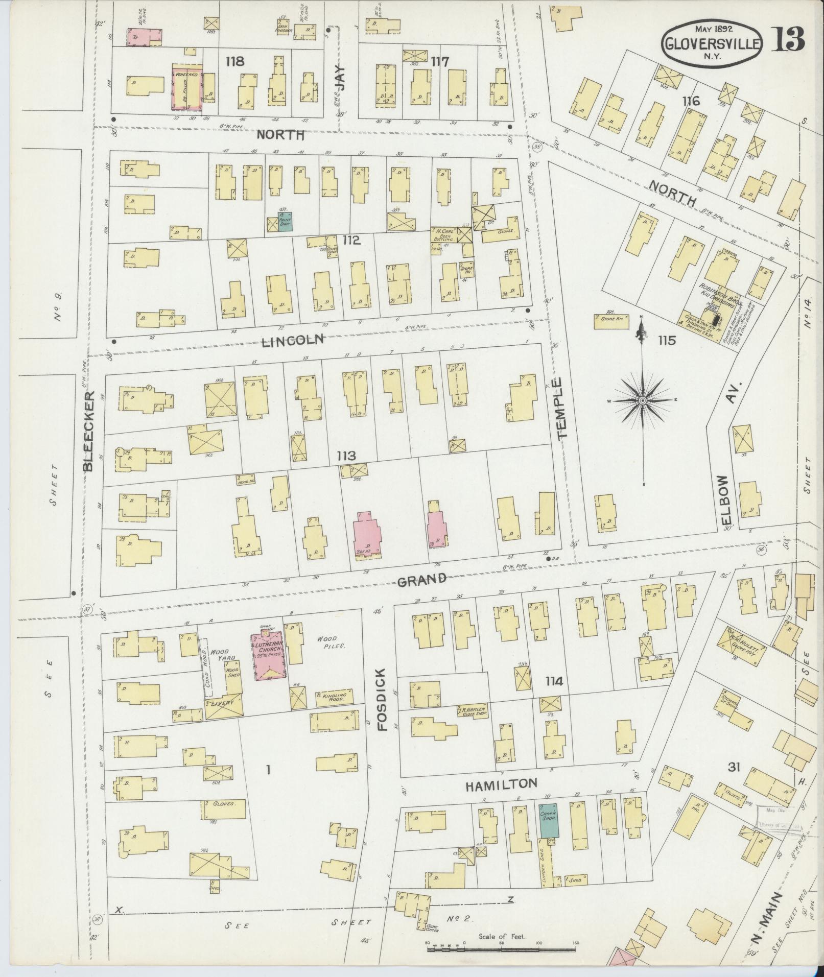 Sanborn Fire Insurance Map from Gloversville, Fulton County, New York (1892), Sheet #0013 - Historic Sanborn Fire Insurance Map Print, vintage old map wall art, antique decor, genealogy gift, New York New York map