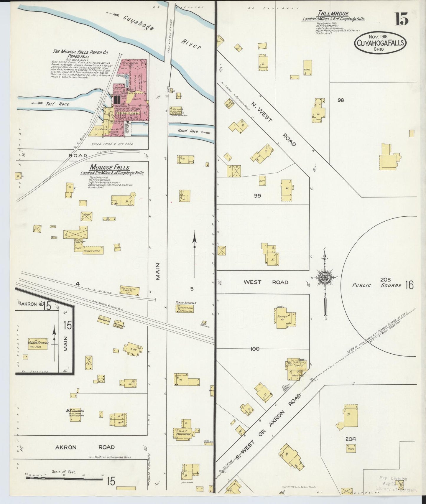 Sanborn Fire Insurance Map from Cuyahoga Falls, Summit County, Ohio (1916), Sheet #0015 - Historic Sanborn Fire Insurance Map Print, vintage old map wall art, antique decor, genealogy gift, Ohio Ohio map