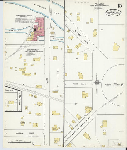 Sanborn Fire Insurance Map from Cuyahoga Falls, Summit County, Ohio (1916), Sheet #0015 - Historic Sanborn Fire Insurance Map Print, vintage old map wall art, antique decor, genealogy gift, Ohio Ohio map