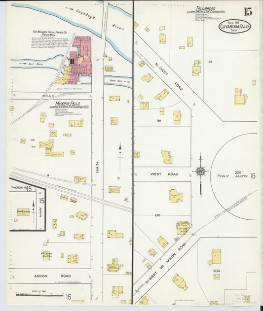 Sanborn Fire Insurance Map from Cuyahoga Falls, Summit County, Ohio (1916), Sheet #0015 - Historic Sanborn Fire Insurance Map Print, vintage old map wall art, antique decor, genealogy gift, Ohio Ohio map