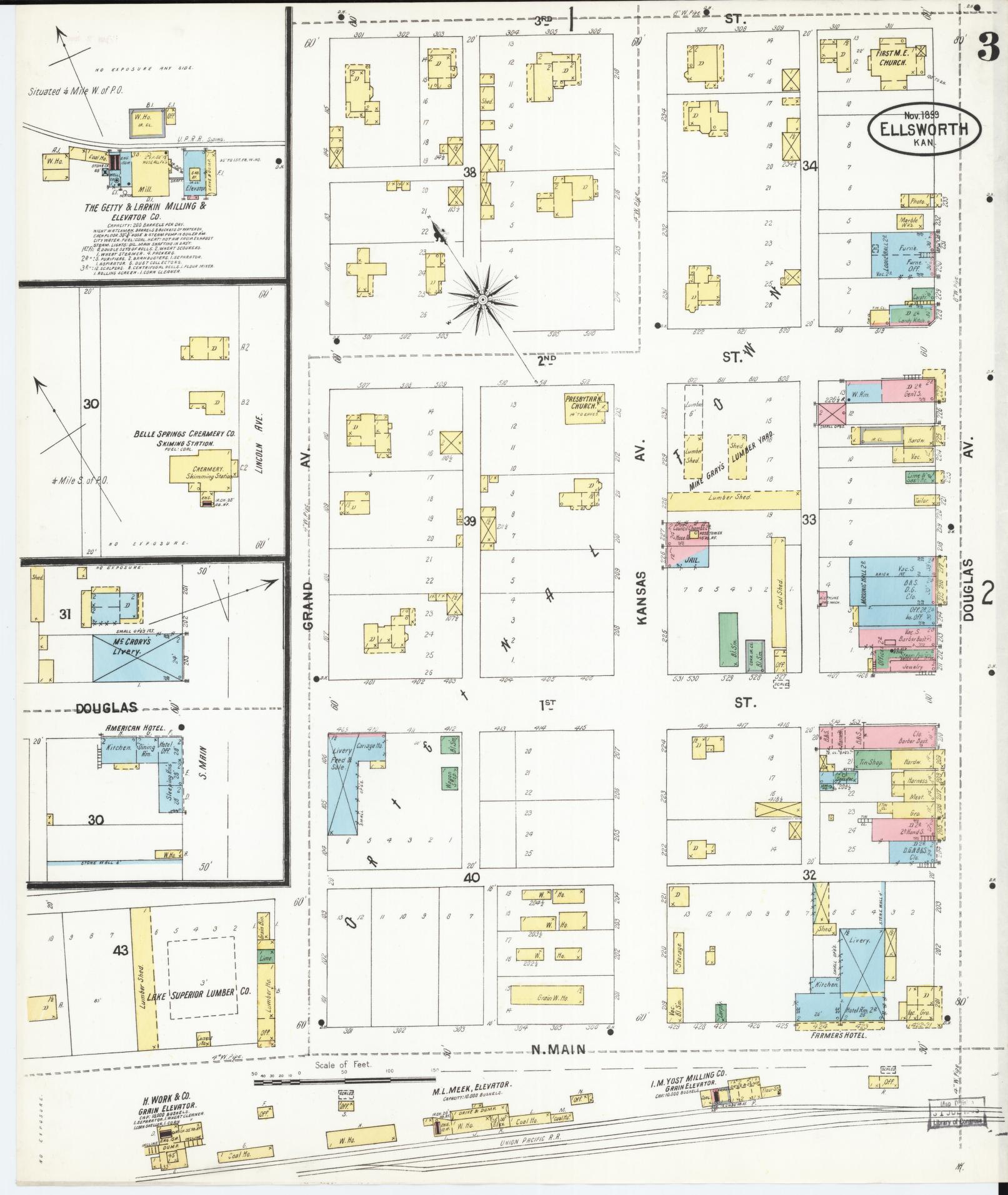 Sanborn Fire Insurance Map from Ellsworth, Ellsworth County, Kansas (1899), Sheet #0003 - Historic Sanborn Fire Insurance Map Print, vintage old map wall art, antique decor, genealogy gift, Kansas Kansas map