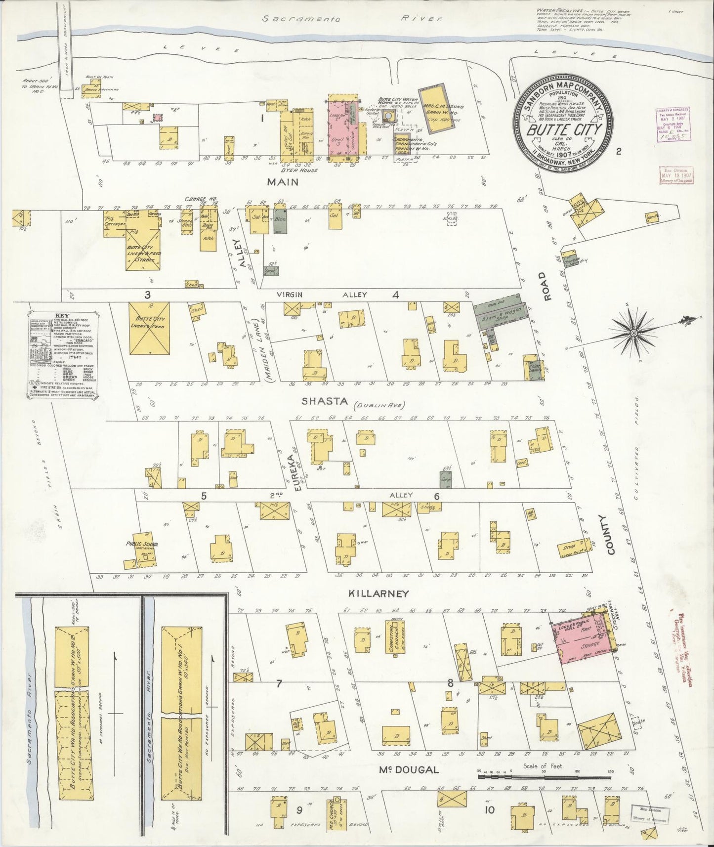 Sanborn Fire Insurance Map from Butte City, Glenn County, California (1907), Sheet #0001 - Historic Sanborn Fire Insurance Map Print, vintage old map wall art, antique decor, genealogy gift, California California map