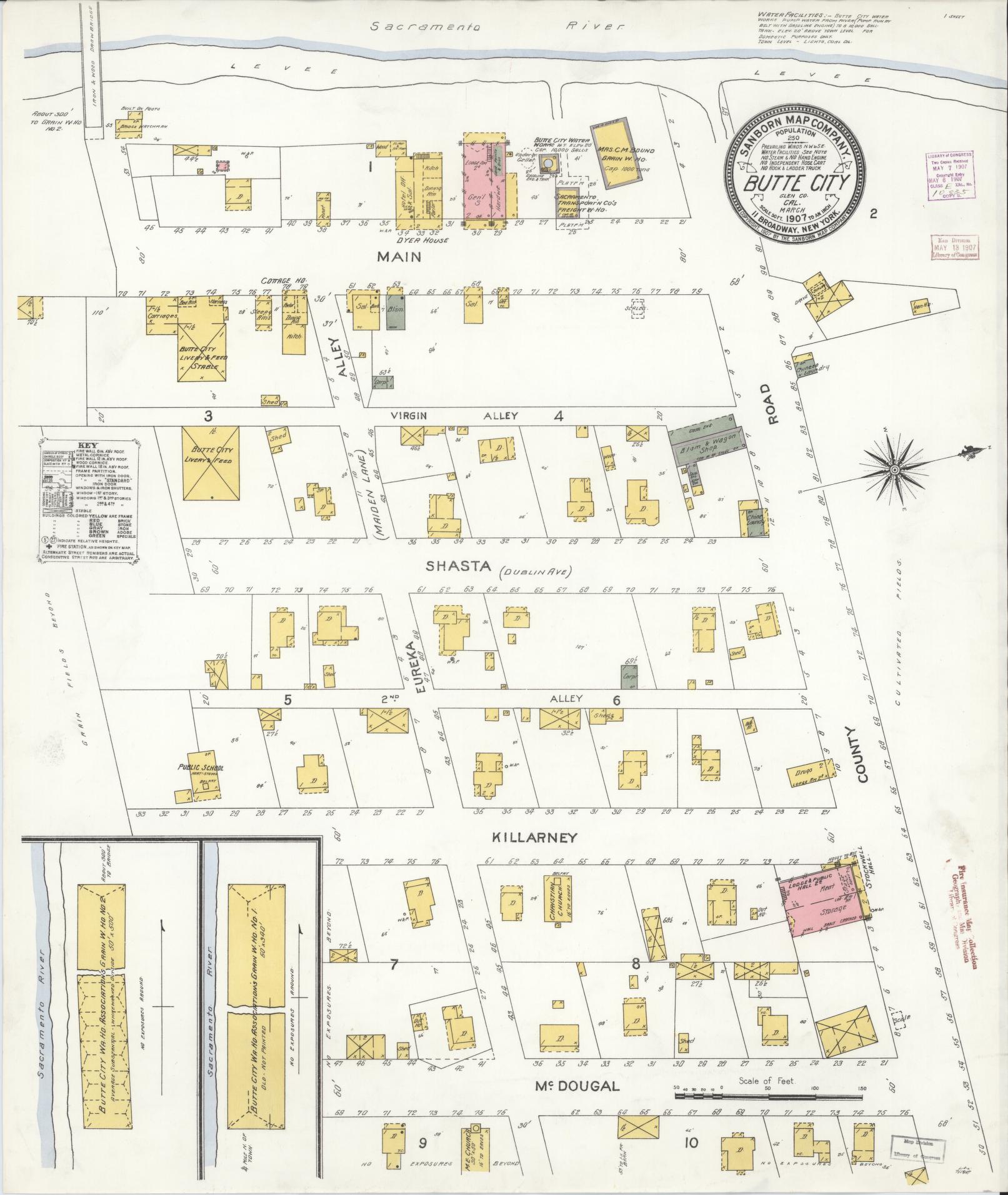 Sanborn Fire Insurance Map from Butte City, Glenn County, California (1907), Sheet #0001 - Historic Sanborn Fire Insurance Map Print, vintage old map wall art, antique decor, genealogy gift, California California map