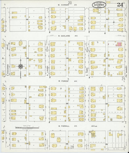 Sanborn Fire Insurance Map from Shawnee, Pottawatomie County, Oklahoma (1919), Sheet #0024 - Complete Map Set gallery image, historic Sanborn map, vintage wall art, Oklahoma Oklahoma
