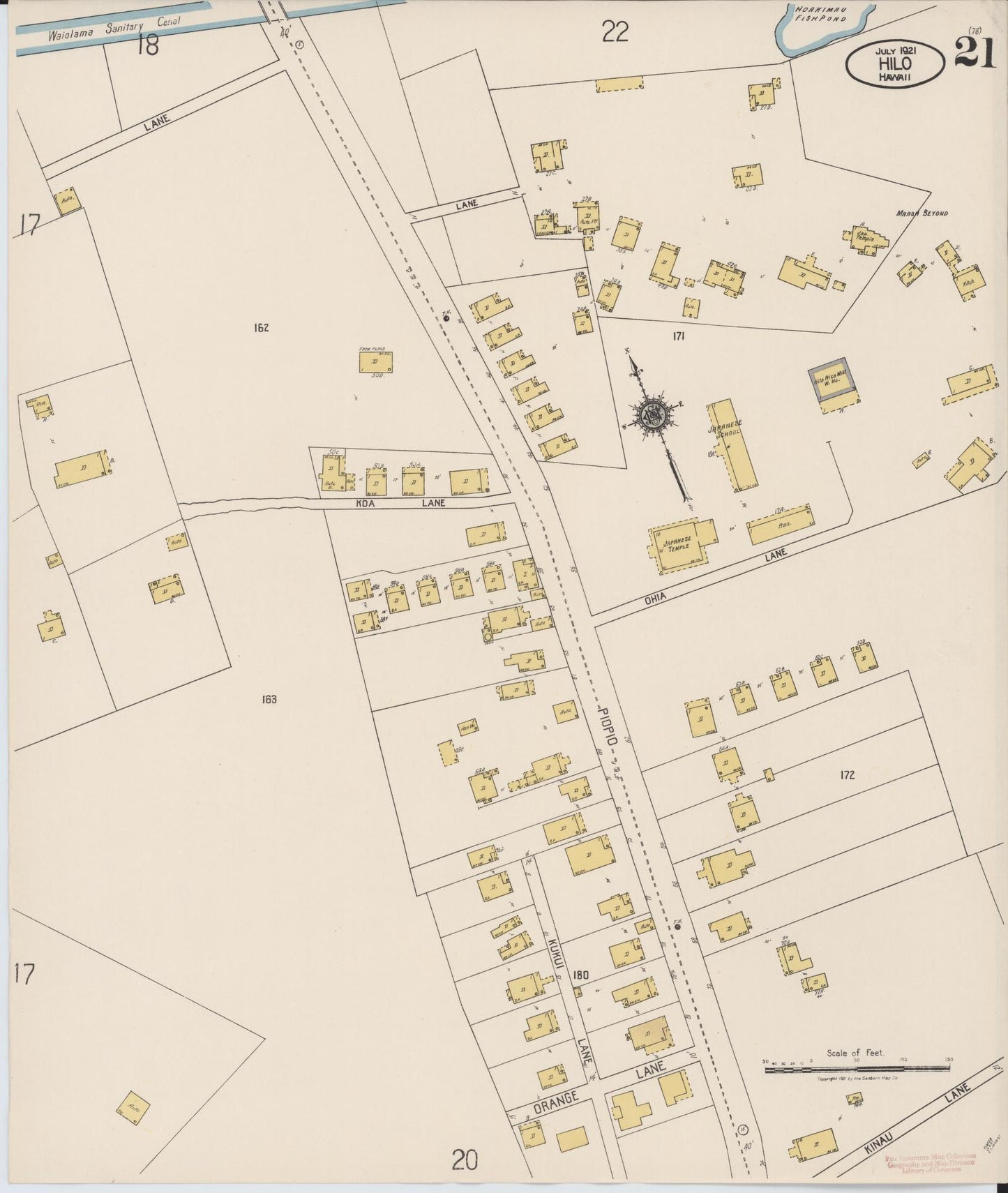 Sanborn Fire Insurance Map from Hilo, Hawaii County, Hawaii (1921), Sheet #0021 - Historic Sanborn Fire Insurance Map Print