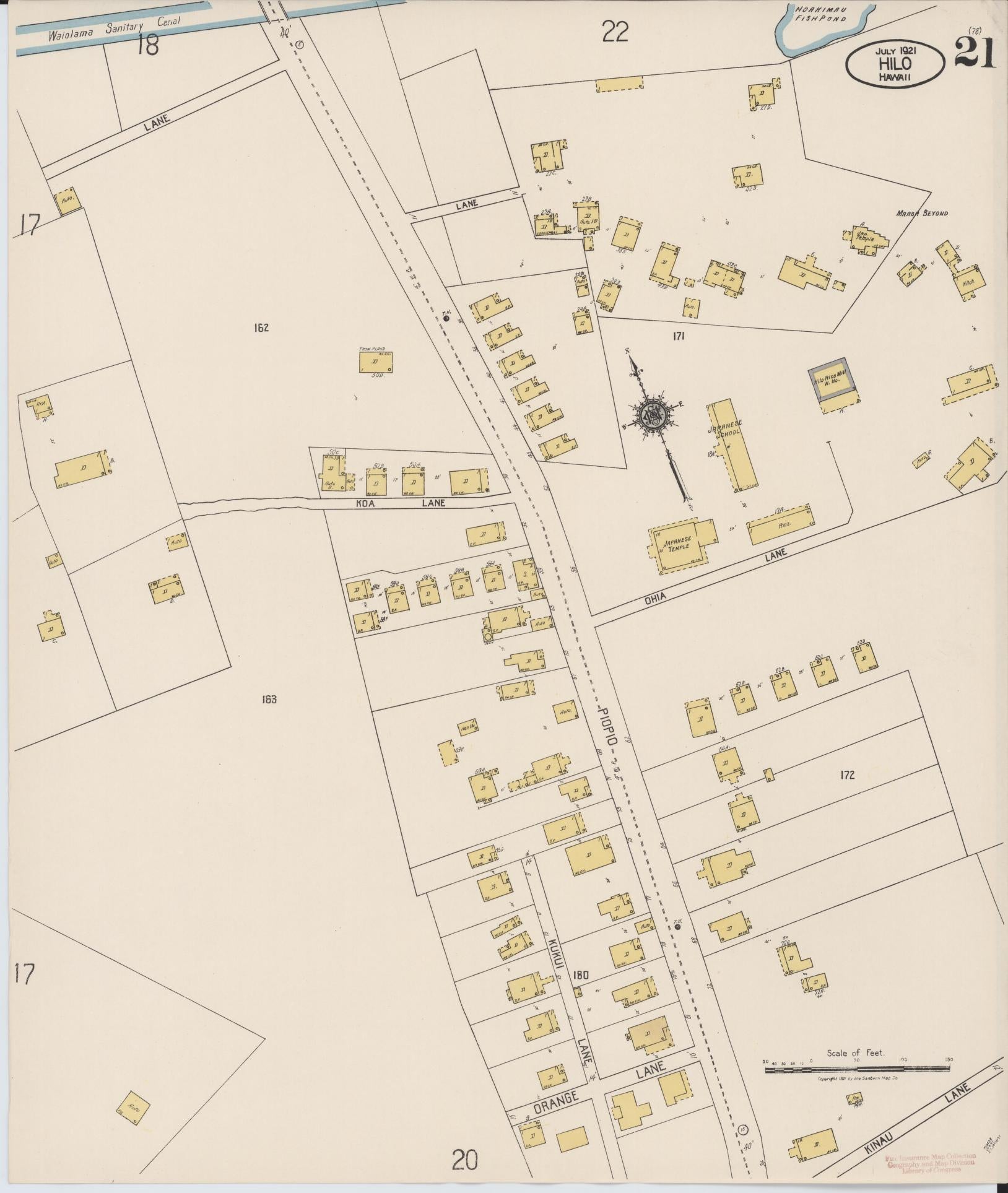 Sanborn Fire Insurance Map from Hilo, Hawaii County, Hawaii (1921), Sheet #0021 - Historic Sanborn Fire Insurance Map Print