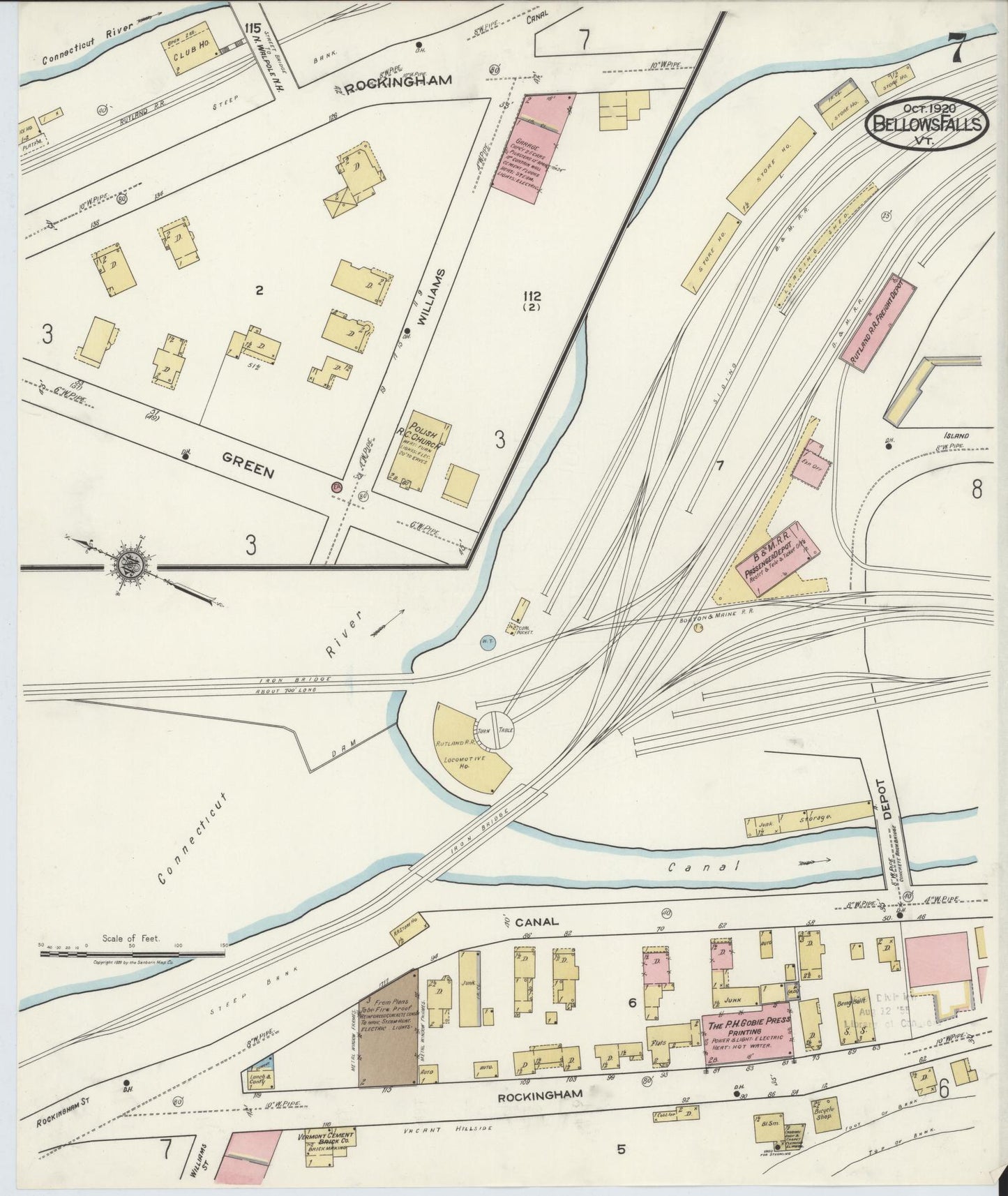 Sanborn Fire Insurance Map from Bellows Falls, Windham County, Vermont (1920), Sheet #0007 - Complete Map Set gallery image, historic Sanborn map, vintage wall art, Vermont Vermont