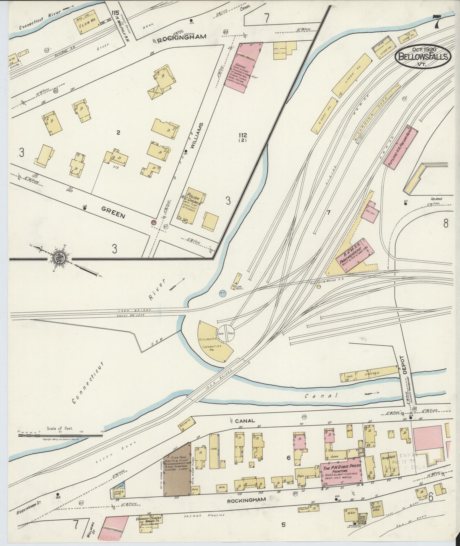 Sanborn Fire Insurance Map from Bellows Falls, Windham County, Vermont (1920), Sheet #0007 - Complete Map Set gallery image, historic Sanborn map, vintage wall art, Vermont Vermont