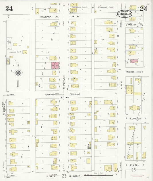 Sanborn Fire Insurance Map from Centralia, Marion, Clinton, Jefferson, and Washington Counties, Illinois (1924), Sheet #0024 - Historic Sanborn Fire Insurance Map Print, vintage old map wall art, antique decor, genealogy gift, Illinois Illinois map