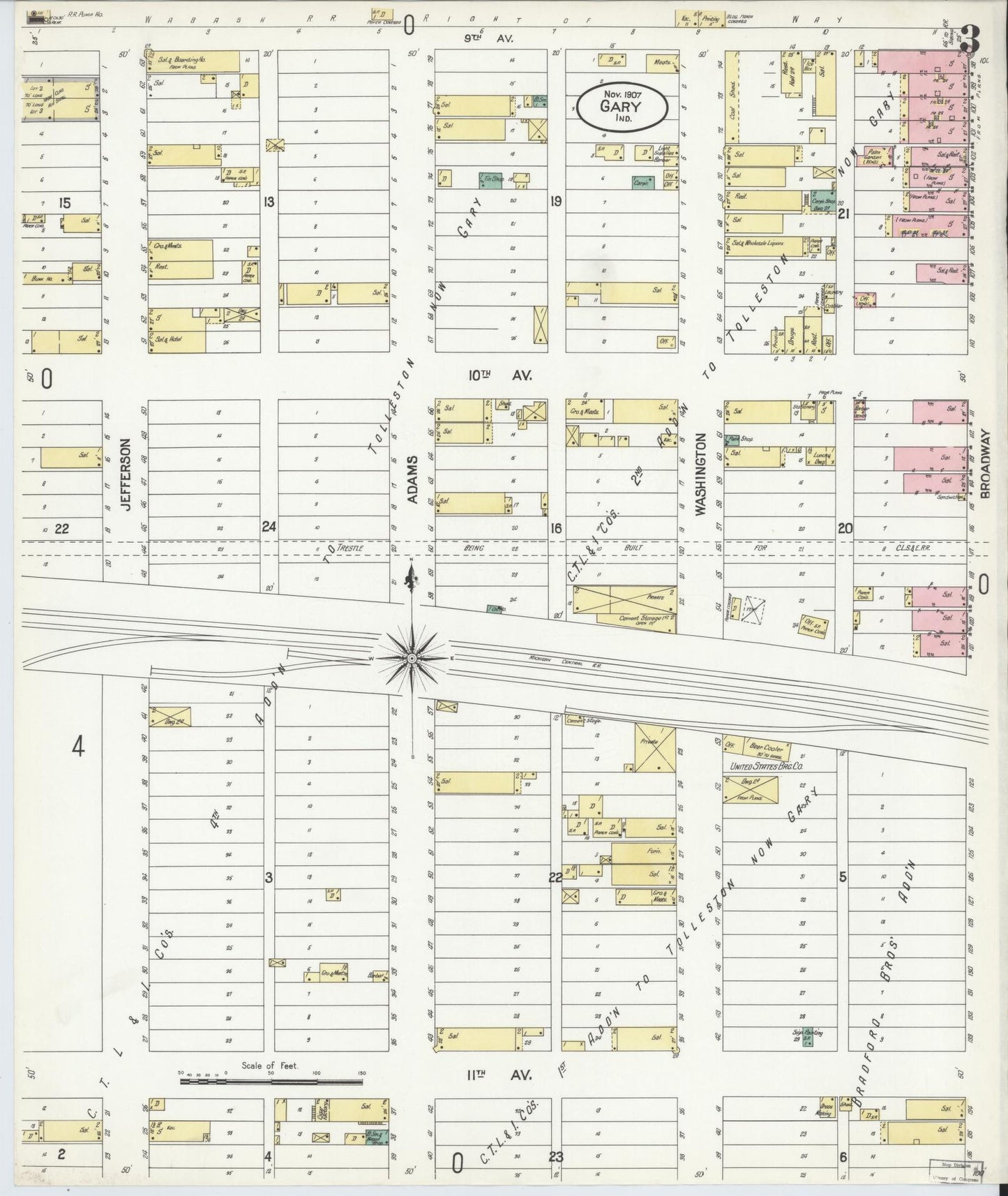 Sanborn Fire Insurance Map from Gary, Lake County, Indiana (1907), Sheet #0003 - Complete Map Set gallery image, historic Sanborn map, vintage wall art, Indiana Indiana