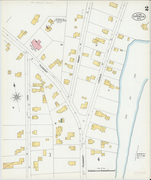 Sanborn Fire Insurance Map from Spencer, Worcester County, Massachusetts (1901), Sheet #0002 - Historic Sanborn Fire Insurance Map Print, vintage old map wall art, antique decor, genealogy gift, Massachusetts Massachusetts map