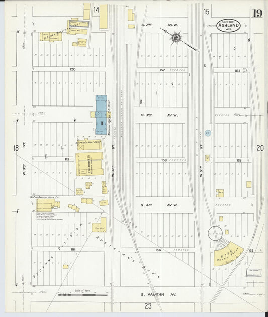 Sanborn Fire Insurance Map from Ashland, Ashland County, Wisconsin (1909), Sheet #0019 - Historic Sanborn Fire Insurance Map Print, vintage old map wall art, antique decor, genealogy gift, Wisconsin Wisconsin map