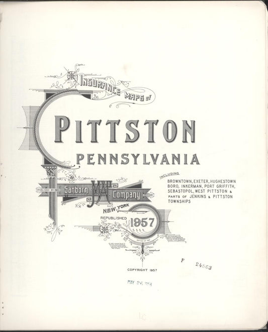 Sanborn Fire Insurance Map from Pittston, Luzerne County, Pennsylvania (1957), Sheet #0001 - Historic Sanborn Fire Insurance Map Print, vintage old map wall art, antique decor, genealogy gift, Pennsylvania Pennsylvania map
