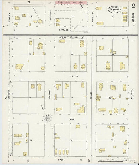 Sanborn Fire Insurance Map from Terrell, Kaufman County, Texas (1897), Sheet #0002 - Historic Sanborn Fire Insurance Map Print, vintage old map wall art, antique decor, genealogy gift, Texas Texas map