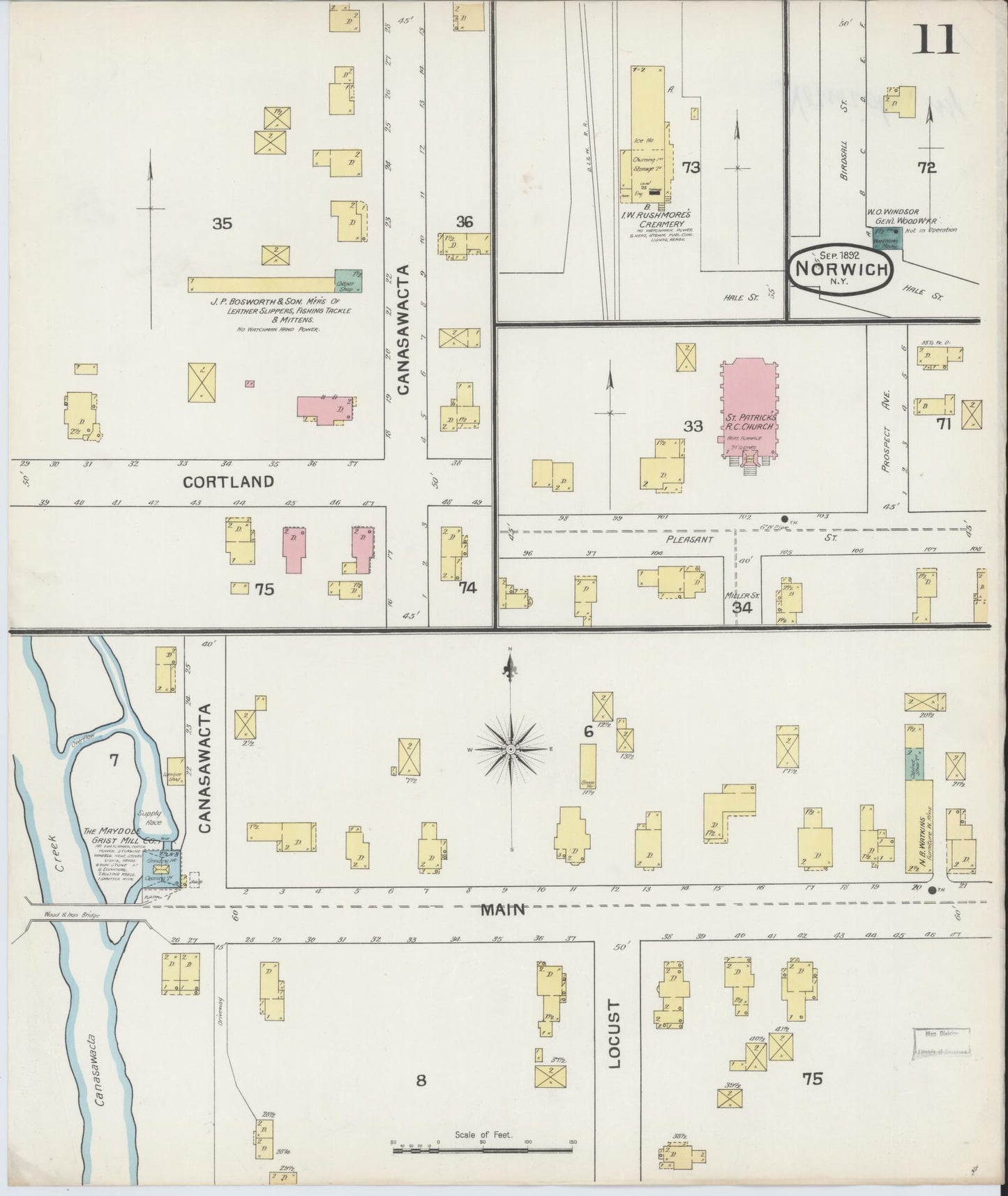 Sanborn Fire Insurance Map from Norwich, Chenango County, New York (1892), Sheet #0011 - Historic Sanborn Fire Insurance Map Print, vintage old map wall art, antique decor, genealogy gift, New York New York map
