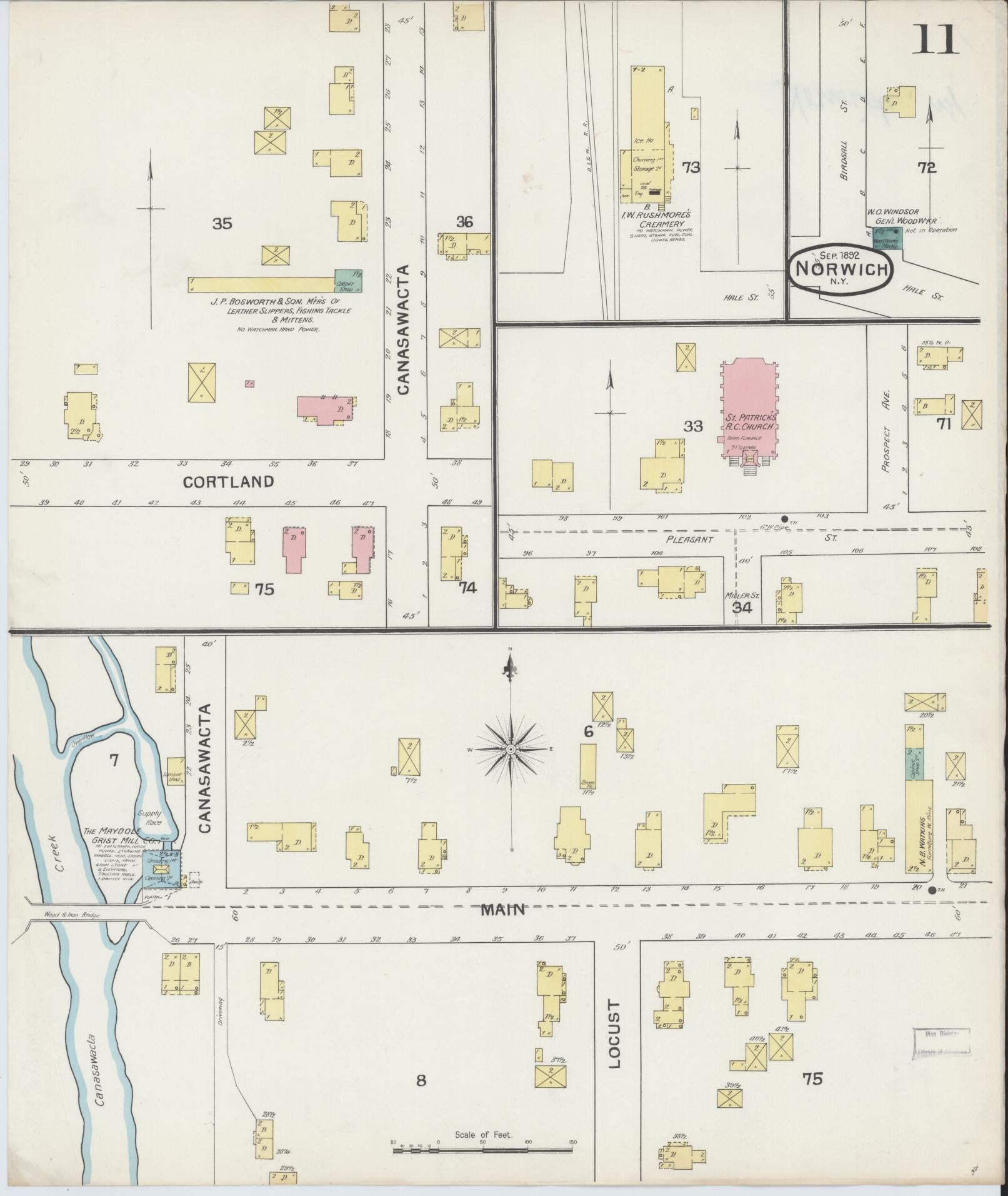 Sanborn Fire Insurance Map from Norwich, Chenango County, New York (1892), Sheet #0011 - Historic Sanborn Fire Insurance Map Print, vintage old map wall art, antique decor, genealogy gift, New York New York map