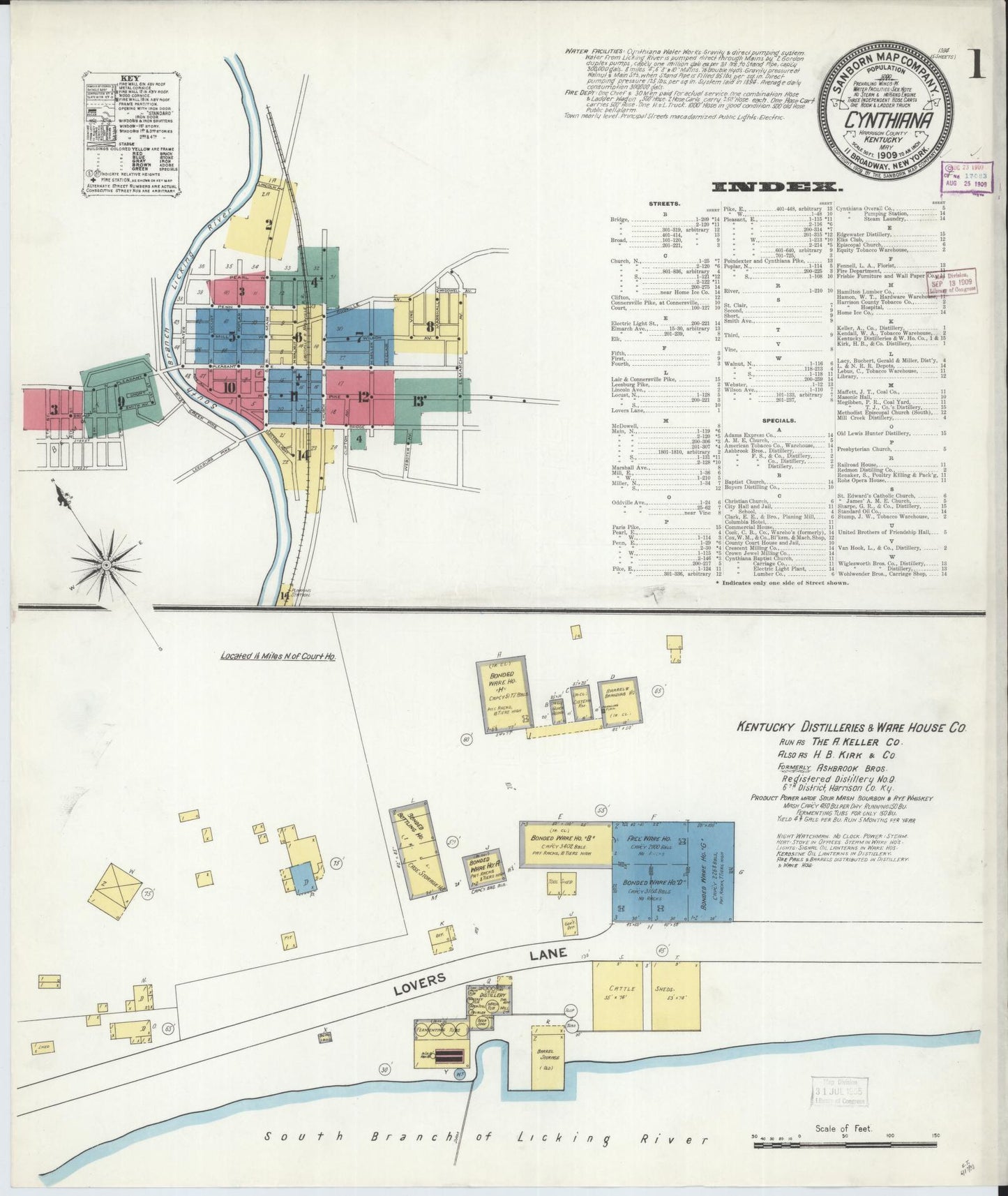 Sanborn Fire Insurance Map from Cynthiana, Harrison County, Kentucky (1909), Sheet #0001 - Complete Map Set gallery image, historic Sanborn map, vintage wall art, Kentucky Kentucky