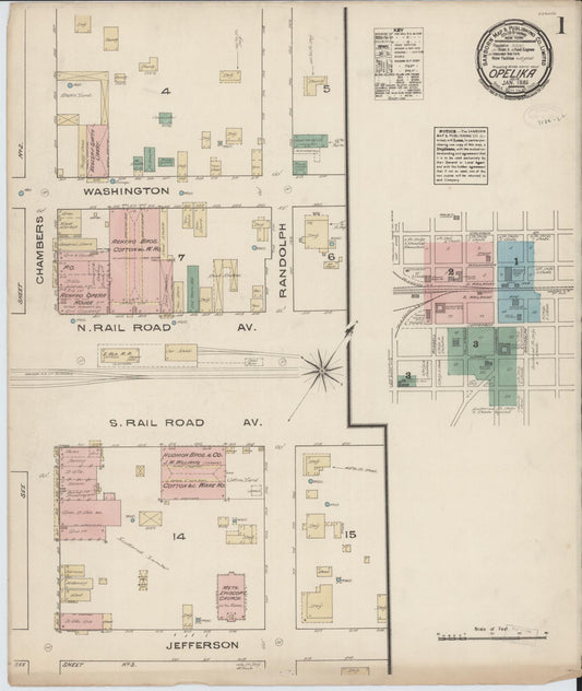 Sanborn Fire Insurance Map from Opelika, Lee County, Alabama (1885), Sheet #0001 - Historic Sanborn Fire Insurance Map Print, vintage old map wall art, antique decor, genealogy gift, Alabama Alabama map