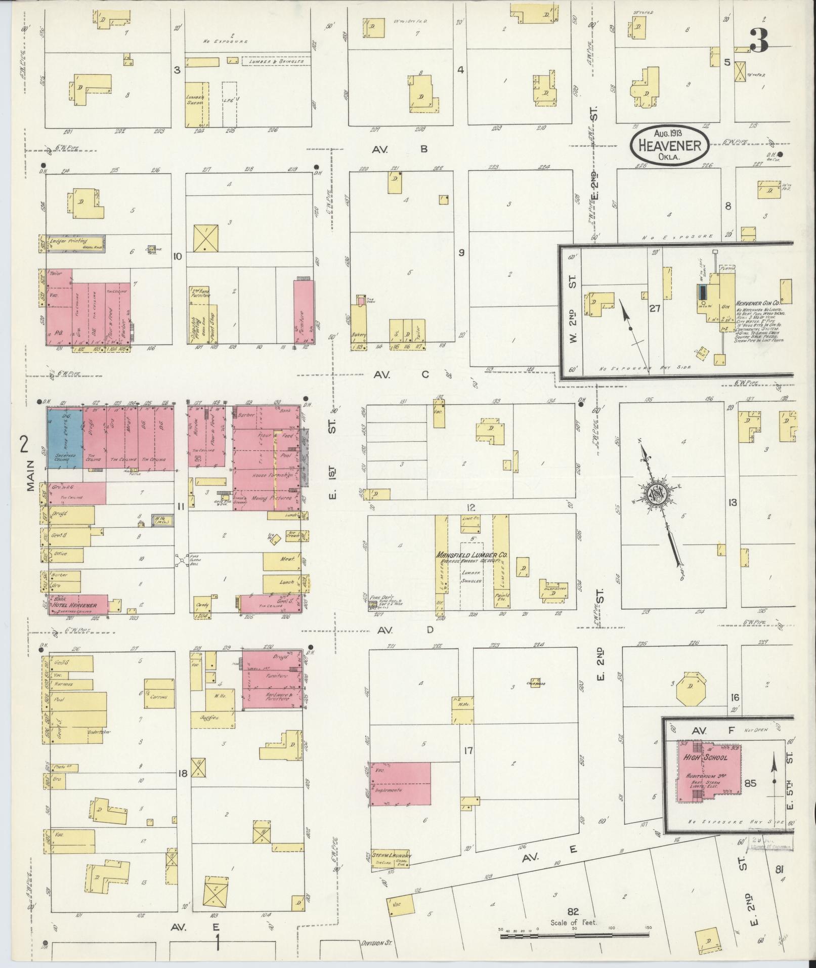 Sanborn Fire Insurance Map from Heavener, Le Flore County, Oklahoma (1913), Sheet #0003 - Historic Sanborn Fire Insurance Map Print, vintage old map wall art, antique decor, genealogy gift, Oklahoma Oklahoma map