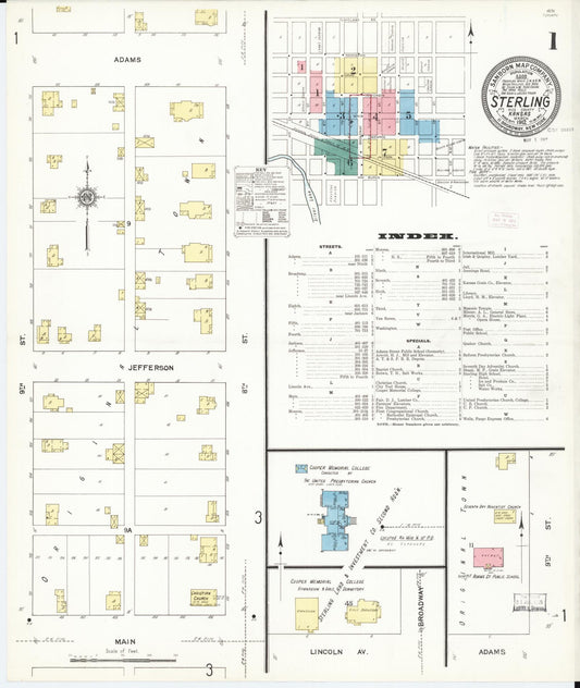 Sanborn Fire Insurance Map from Sterling, Rice County, Kansas (1912), Sheet #0001 - Complete Map Set gallery image, historic Sanborn map, vintage wall art, Kansas Kansas