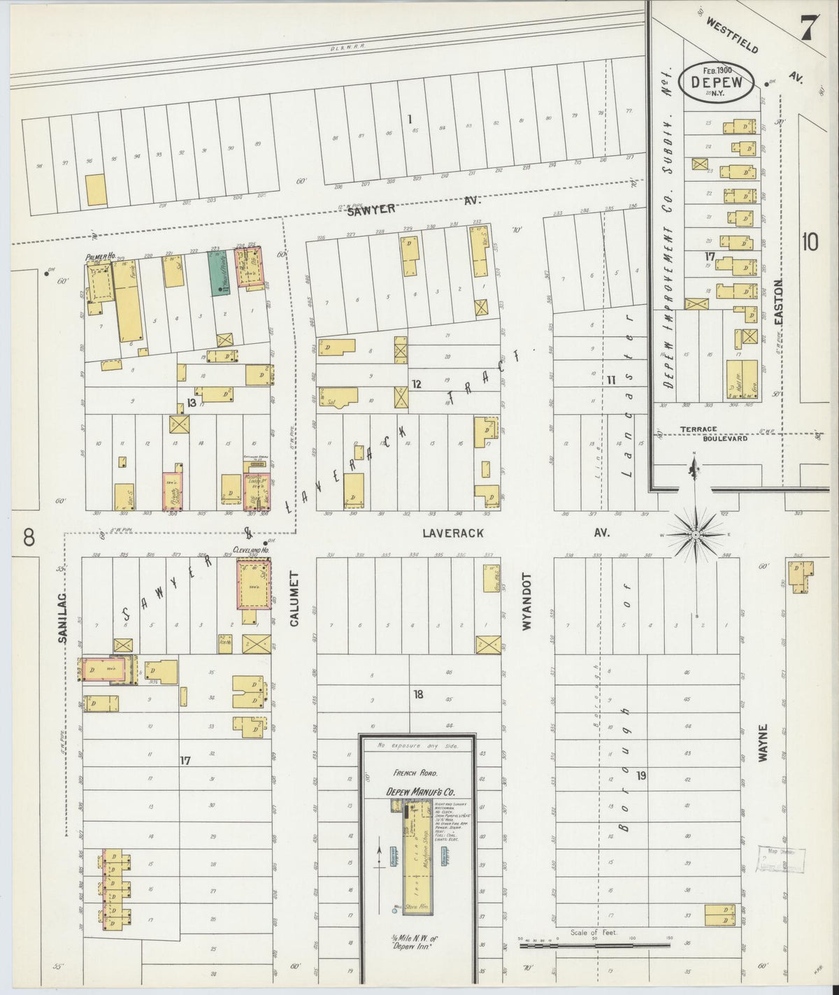 Sanborn Fire Insurance Map from Depew, Erie County, New York (1900), Sheet #0007 - Historic Sanborn Fire Insurance Map Print, vintage old map wall art, antique decor, genealogy gift, New York New York map