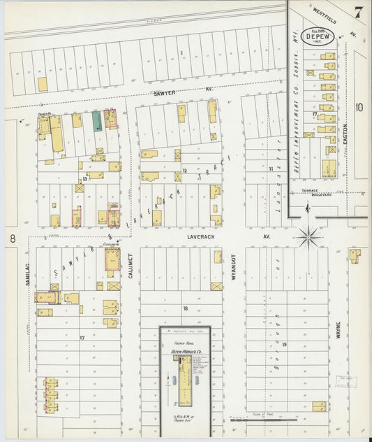 Sanborn Fire Insurance Map from Depew, Erie County, New York (1900), Sheet #0007 - Historic Sanborn Fire Insurance Map Print, vintage old map wall art, antique decor, genealogy gift, New York New York map