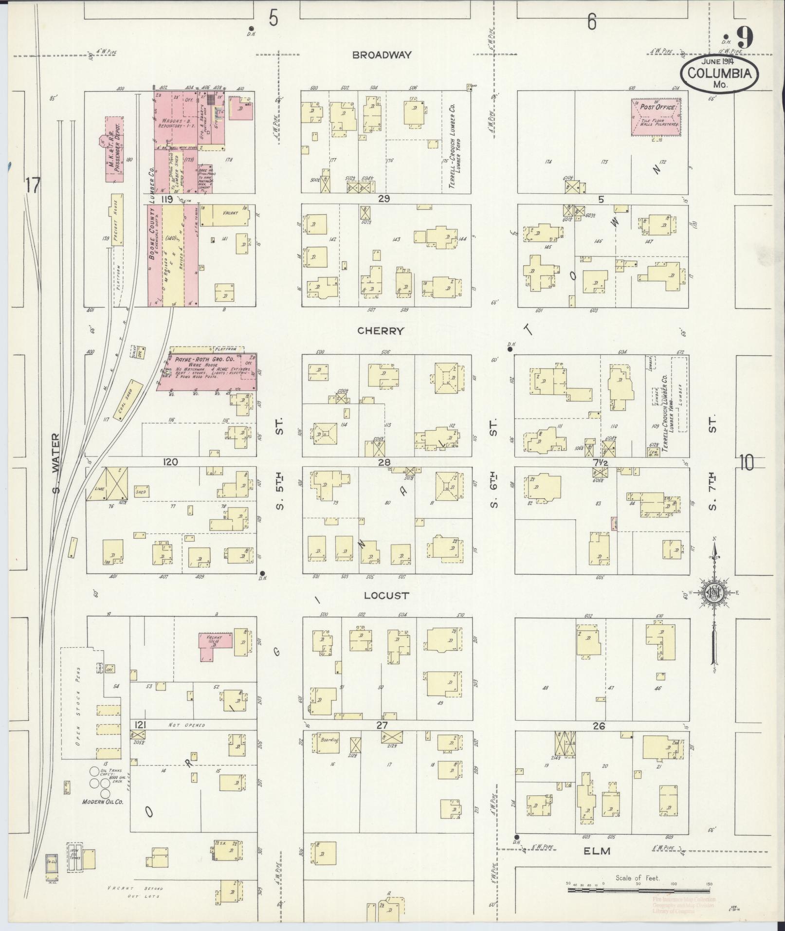 Sanborn Fire Insurance Map from Columbia, Boone County, Missouri (1914), Sheet #0009 - Historic Sanborn Fire Insurance Map Print, vintage old map wall art, antique decor, genealogy gift, Missouri Missouri map