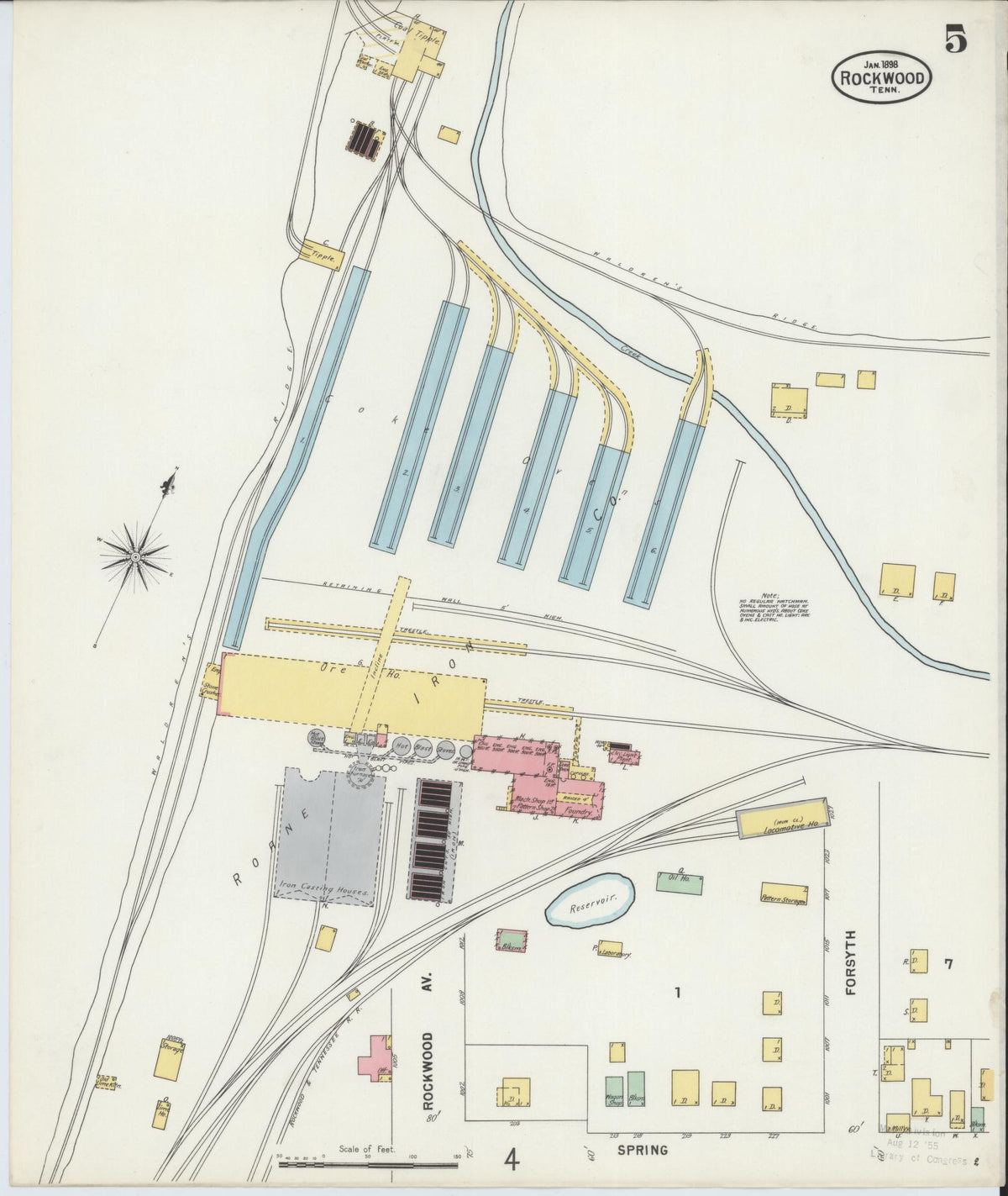 Sanborn Fire Insurance Map from Rockwood, Roane County, Tennessee (1898), Sheet #0005 - Historic Sanborn Fire Insurance Map Print, vintage old map wall art, antique decor, genealogy gift, Tennessee Tennessee map