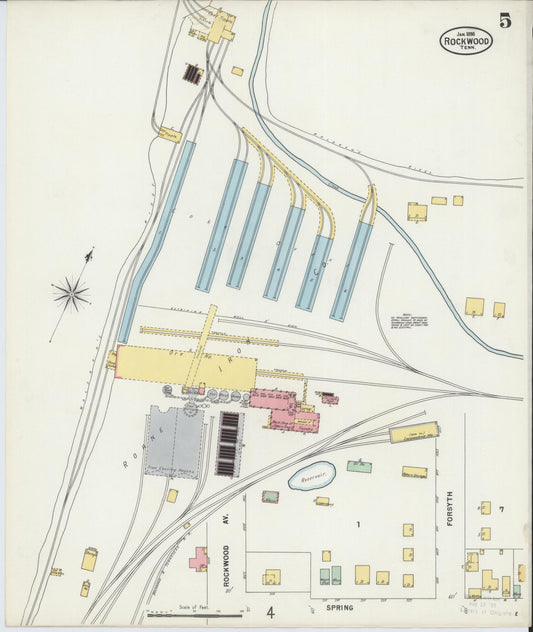 Sanborn Fire Insurance Map from Rockwood, Roane County, Tennessee (1898), Sheet #0005 - Historic Sanborn Fire Insurance Map Print, vintage old map wall art, antique decor, genealogy gift, Tennessee Tennessee map