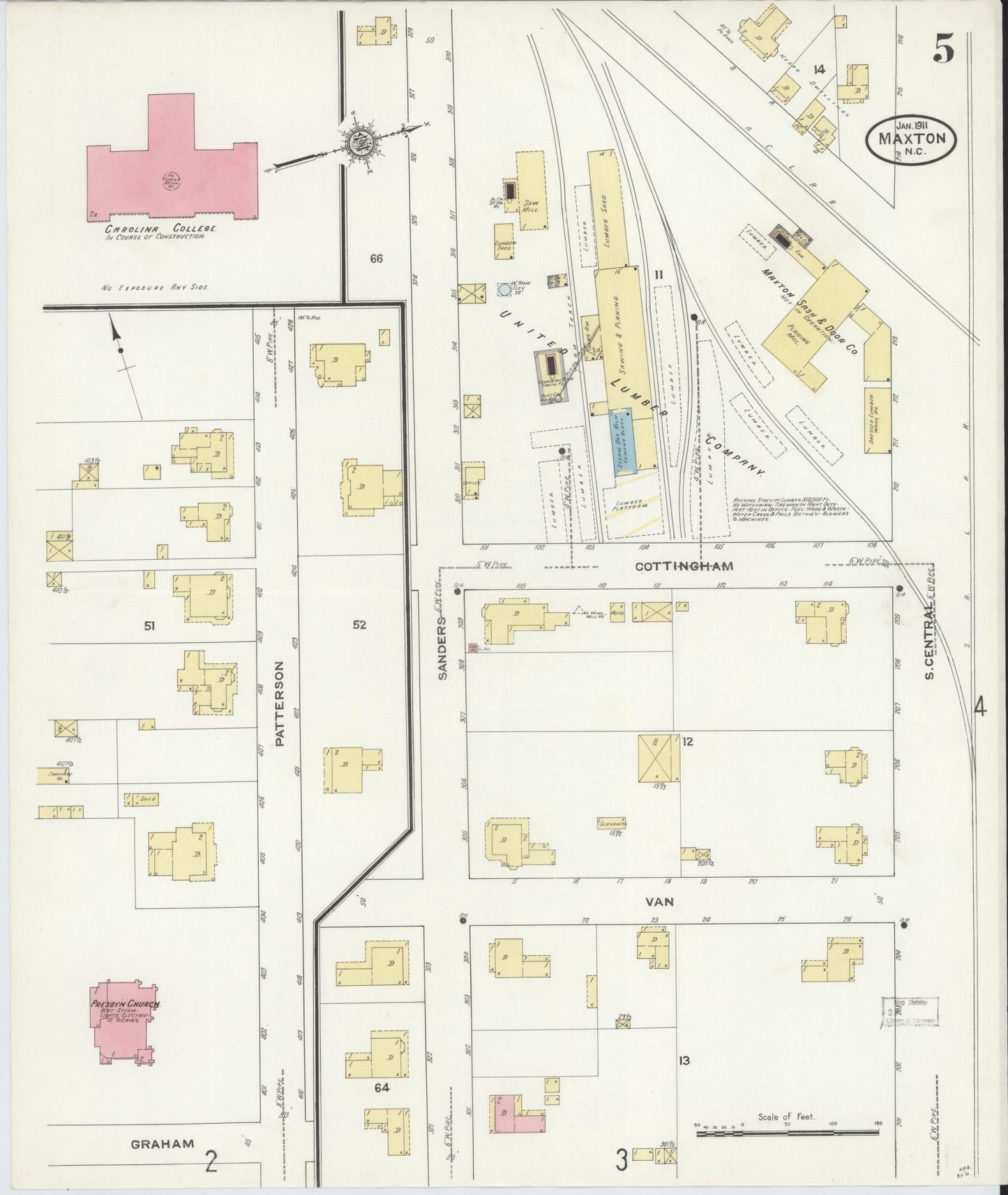 Sanborn Fire Insurance Map from Maxton, Robeson County, North Carolina (1911), Sheet #0005 - Complete Map Set gallery image, historic Sanborn map, vintage wall art, North Carolina North Carolina