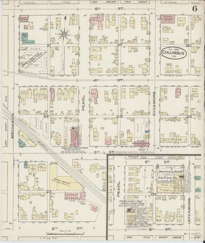 Sanborn Fire Insurance Map from Columbus, Bartholomew County, Indiana (1886), Sheet #0006 - Historic Sanborn Fire Insurance Map Print, vintage old map wall art, antique decor, genealogy gift, Indiana Indiana map