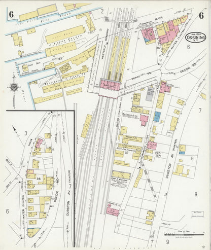 Sanborn Fire Insurance Map from Ossining, Westchester County, New York (1924), Sheet #0006 - Historic Sanborn Fire Insurance Map Print, vintage old map wall art, antique decor, genealogy gift, New York New York map