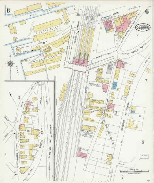 Sanborn Fire Insurance Map from Ossining, Westchester County, New York (1924), Sheet #0006 - Historic Sanborn Fire Insurance Map Print, vintage old map wall art, antique decor, genealogy gift, New York New York map