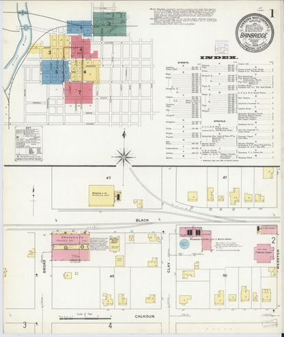 Sanborn Fire Insurance Map from Bainbridge, Decatur County, Georgia (1909), Sheet #0001 - Complete Map Set gallery image, historic Sanborn map, vintage wall art, Georgia Georgia