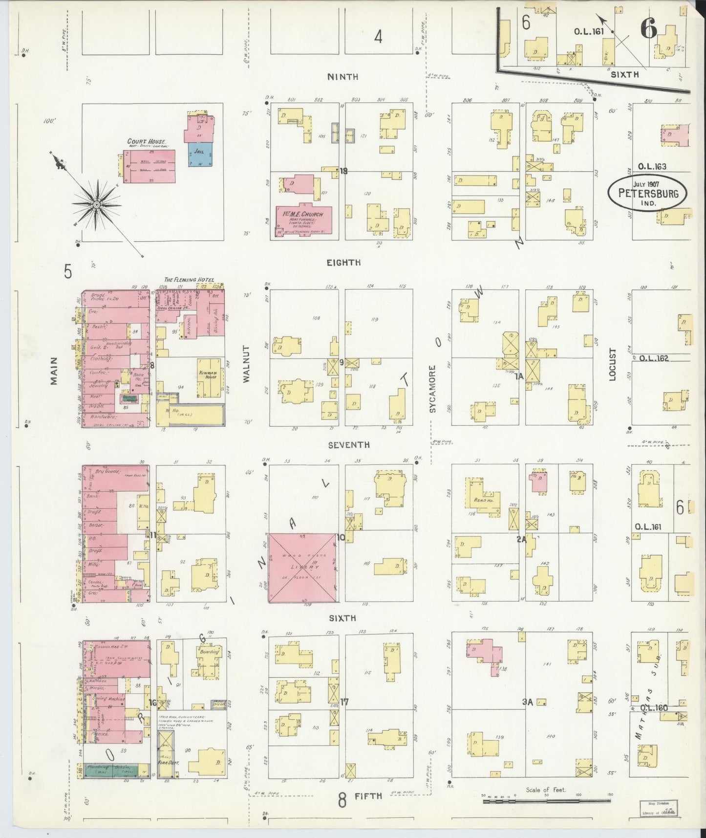 Sanborn Fire Insurance Map from Petersburg, Pike County, Indiana (1907), Sheet #0006 - Complete Map Set gallery image, historic Sanborn map, vintage wall art, Indiana Indiana